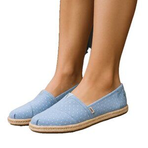 TOMS Alpargata Rope Espadrille Size 6.5 NEW Canvas Slip On Blue Polka Dots